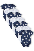 Short Sleeve Bodysuits 7-Pack, Stars, Navy White - 1