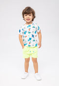 T-Shirt and Shorts Set, Shark Print, White Lime - 1