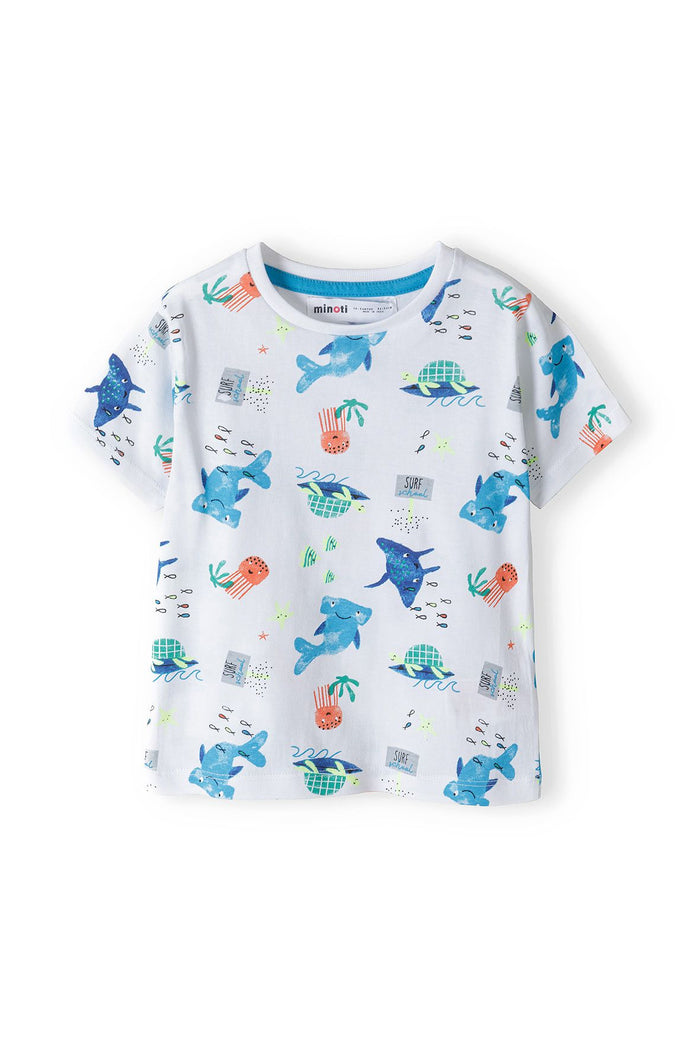 T-Shirt and Shorts Set, Shark Print, White Lime - 3