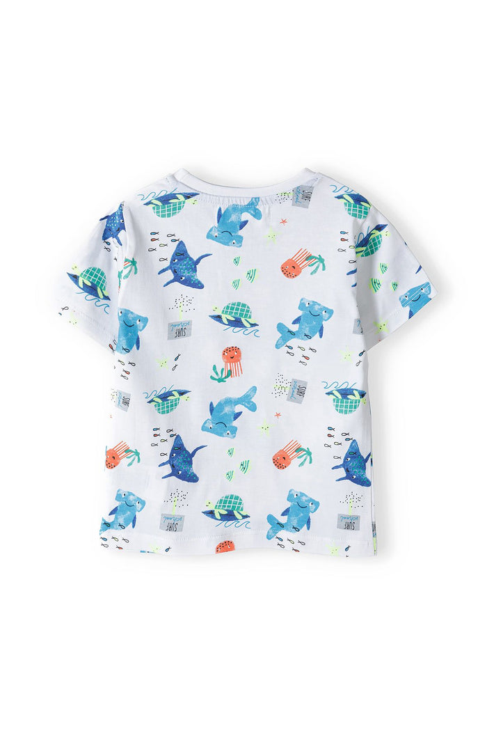 T-Shirt and Shorts Set, Shark Print, White Lime - 4