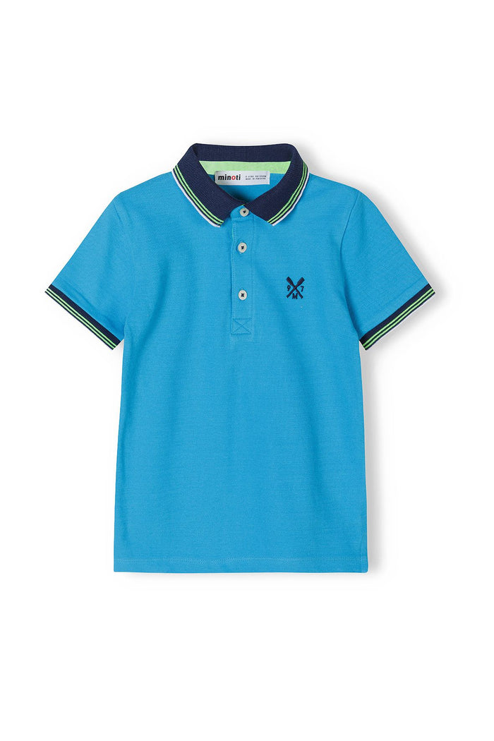 Polo Shirt Turquoise Navy Contrast Tipping - 1
