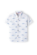 Short Sleeve Shirt, Fish Print, White - 2