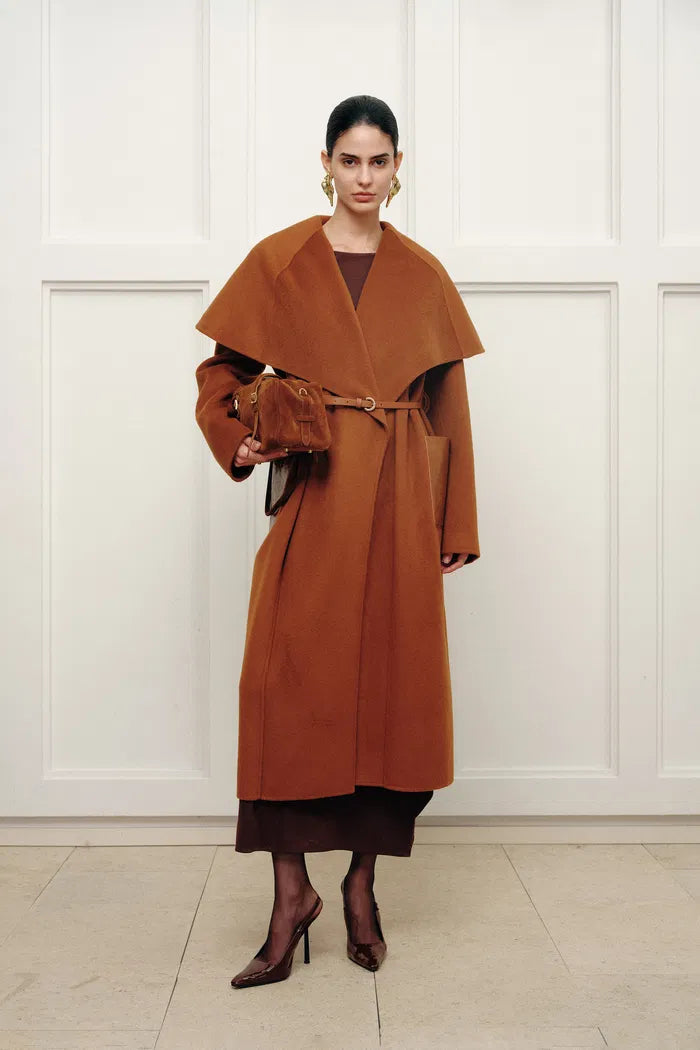 Cape Style Belted Wool Coat in Double-Face Merino-Cashmere