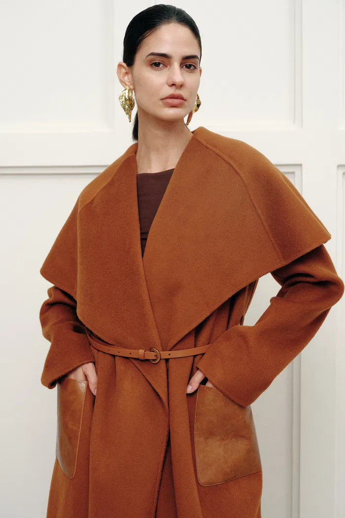 Cape Style Belted Wool Coat in Double-Face Merino-Cashmere