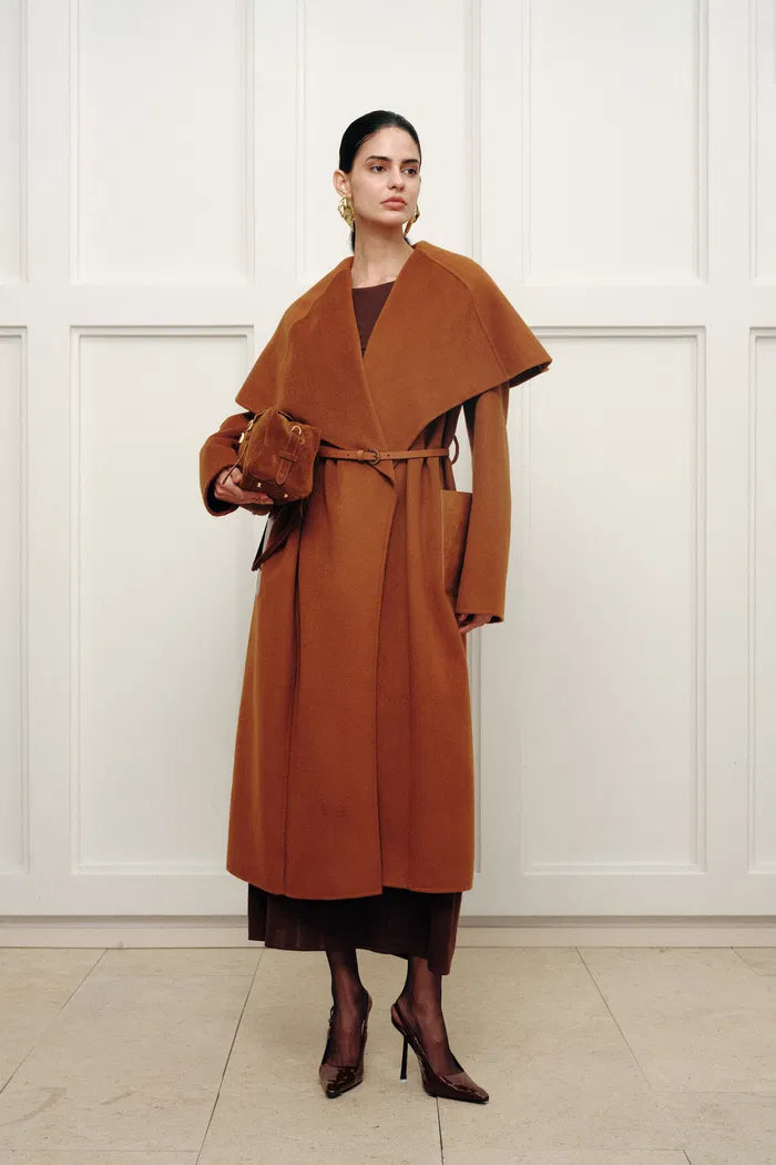 Cape Style Belted Wool Coat in Double-Face Merino-Cashmere