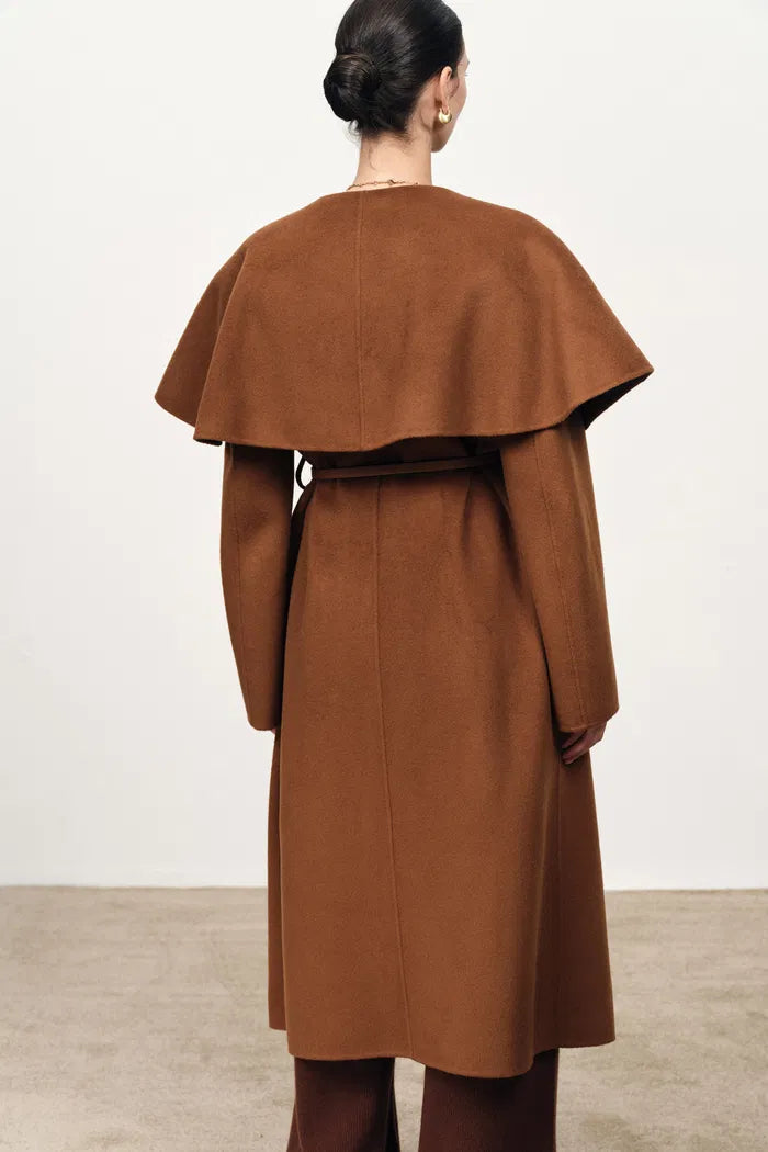 Cape Style Belted Wool Coat in Double-Face Merino-Cashmere