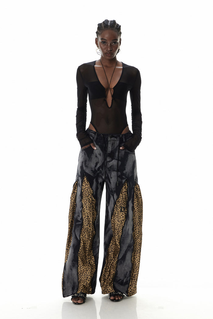 Caprina Leopard Zipper Jeans In Yellow