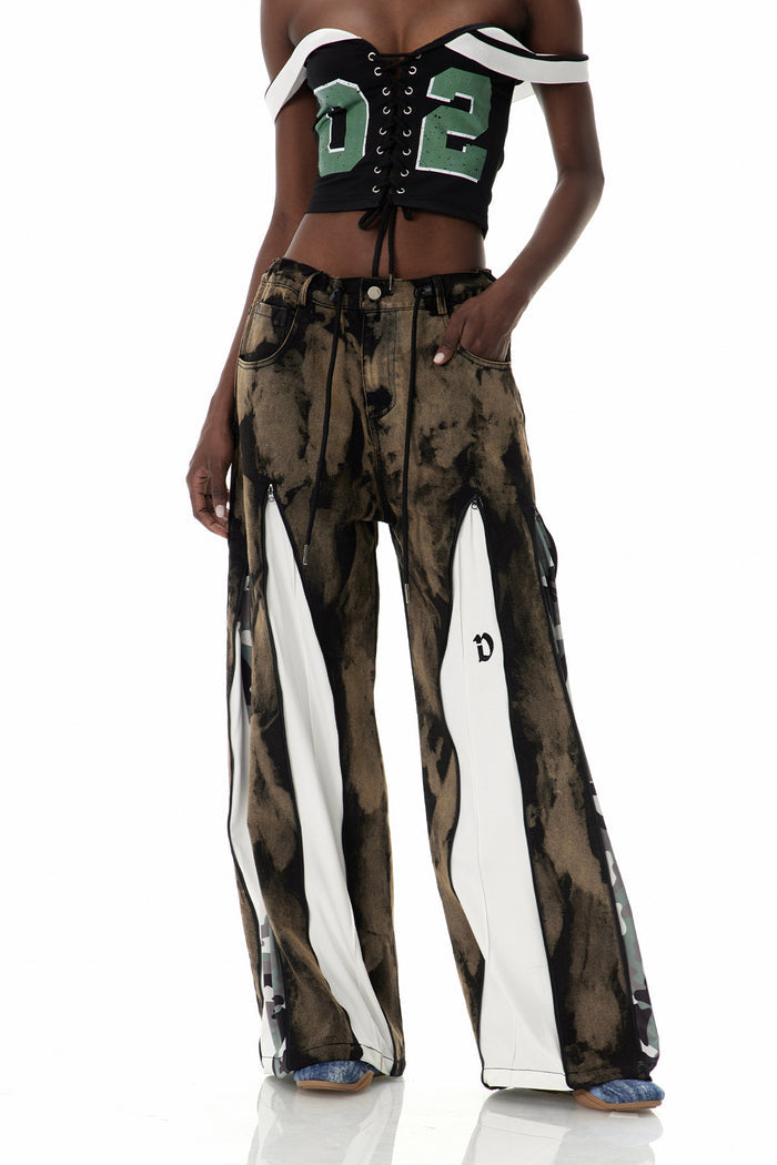 Caprina Zipper Tie Dye Jeans In Brown