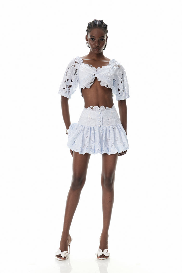 Carmela Embroidered Cutout Skirt Set
