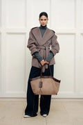 Cashmere Belted Leather Trimmed Hooded Pea Coat