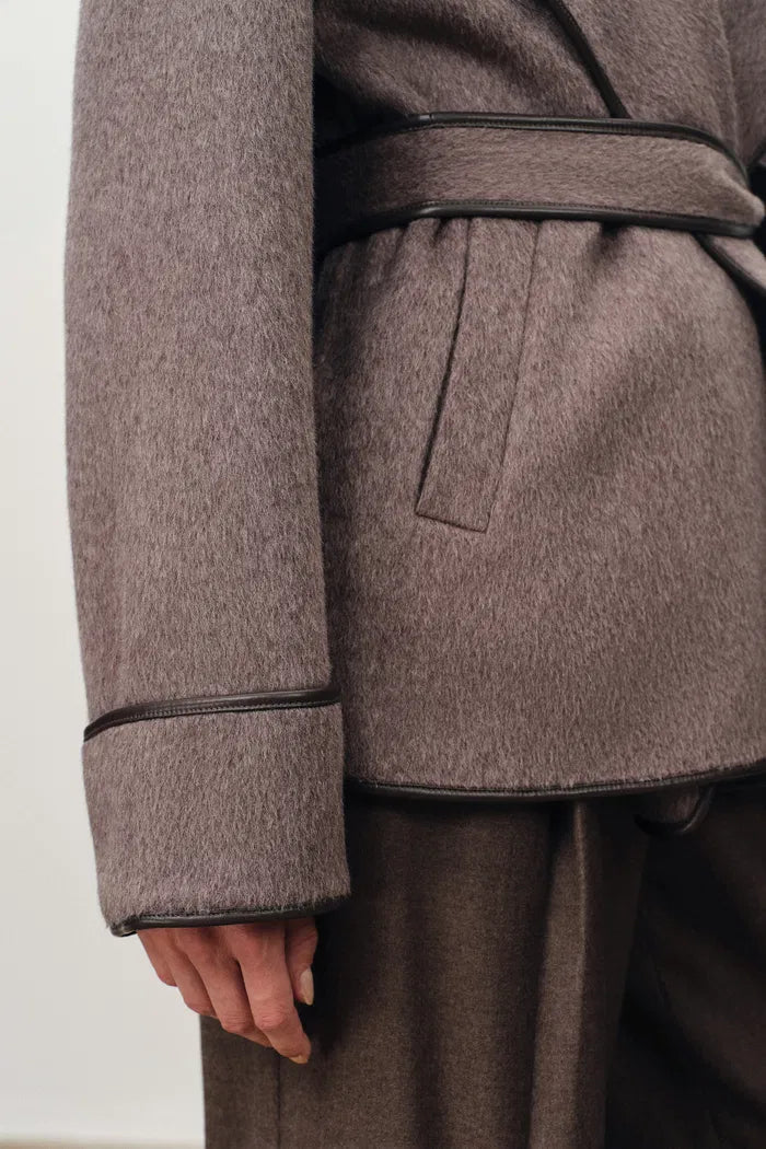 Cashmere Belted Leather Trimmed Hooded Pea Coat