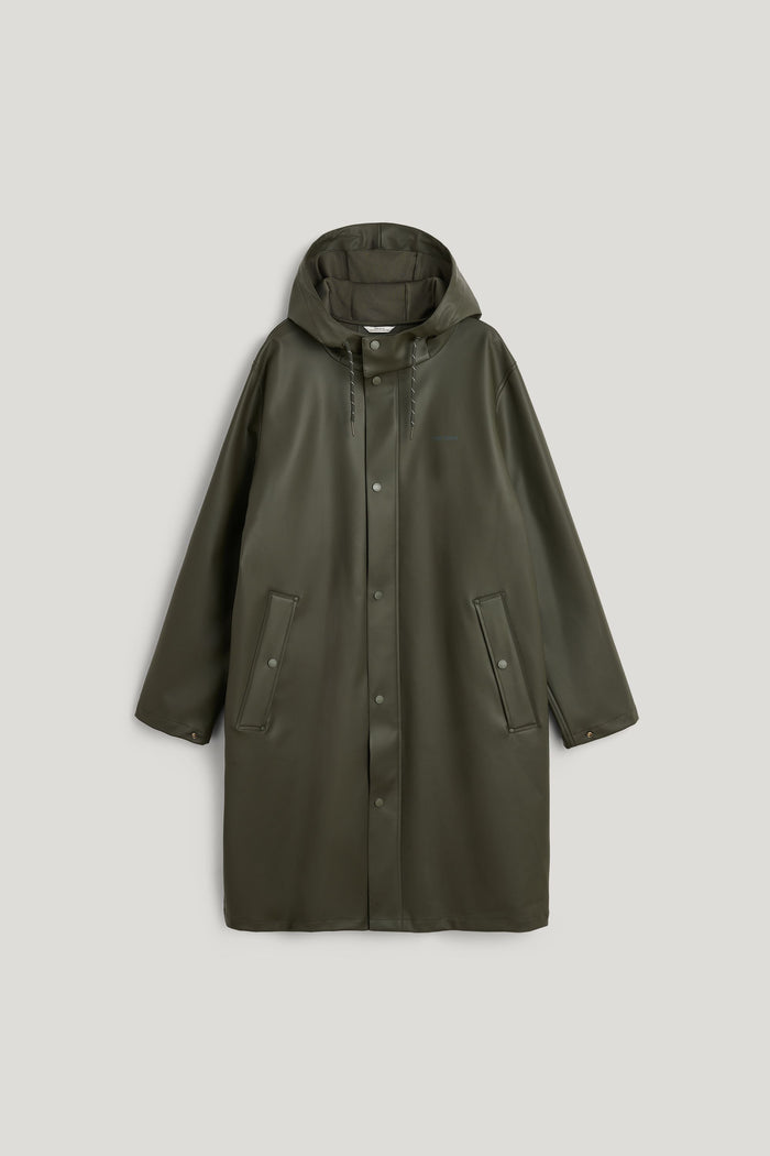 Classic long rain jacket with stylish press studs