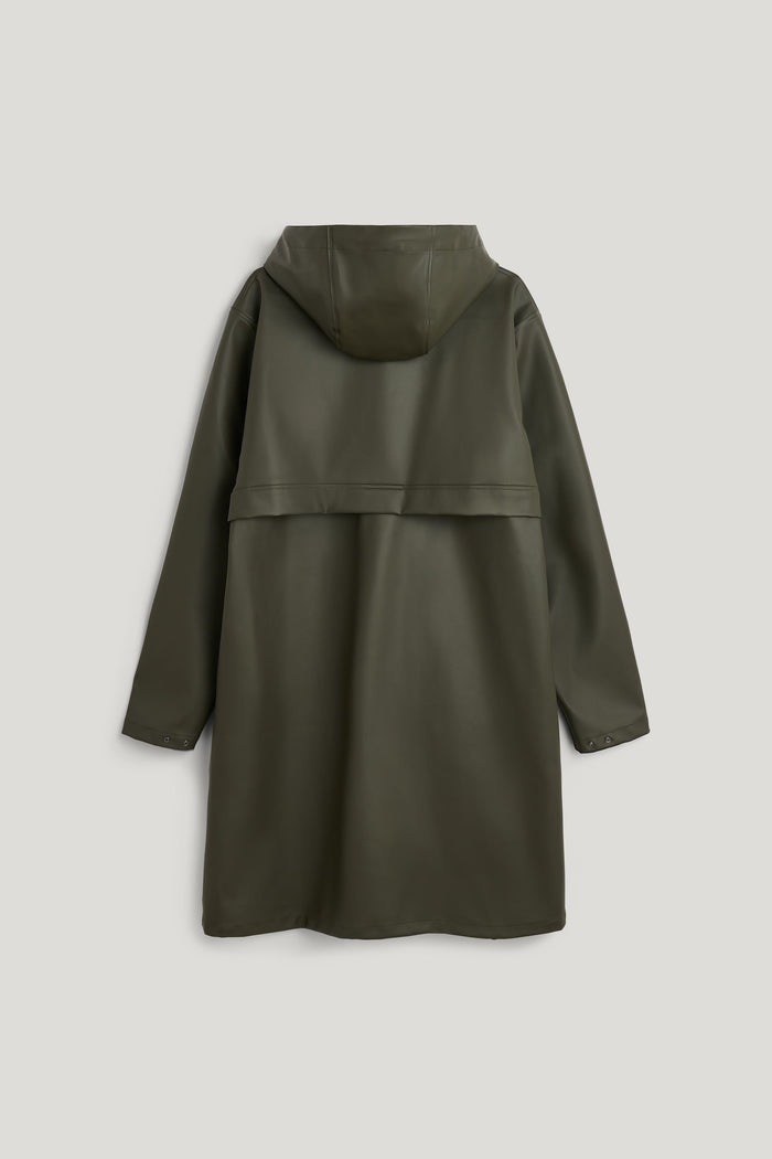 Classic long rain jacket with stylish press studs
