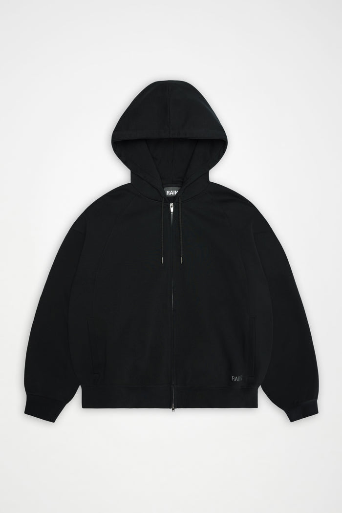 RAINS Classic Zip Hoodie Splash 3D Black Long Sleeve