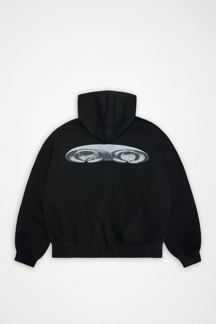 RAINS Classic Zip Hoodie Splash 3D Black Long Sleeve