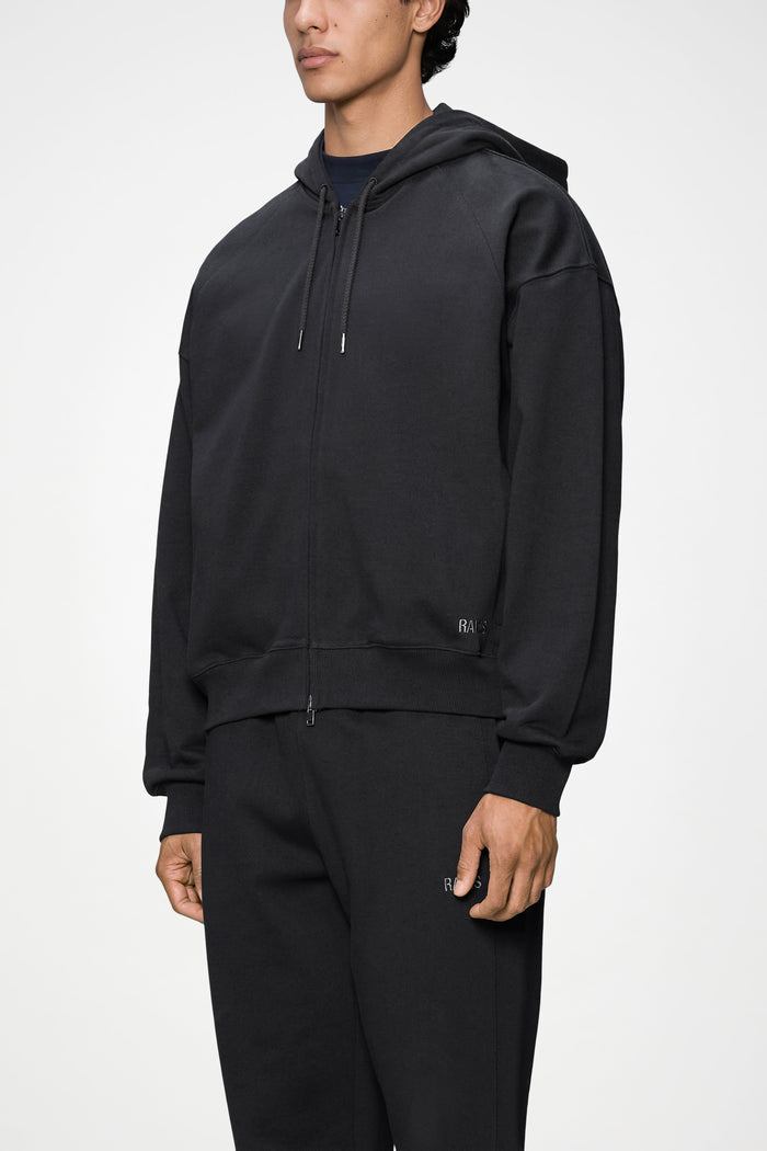 RAINS Classic Zip Hoodie Splash 3D Black Long Sleeve