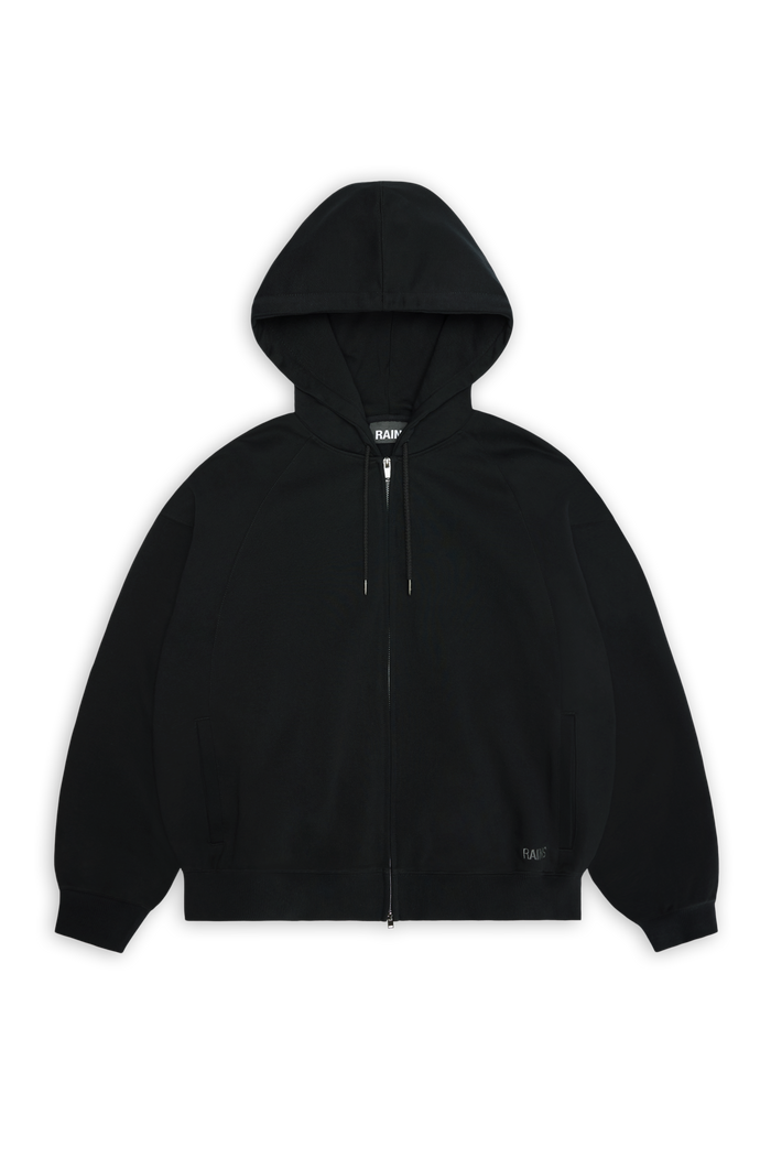 RAINS Classic Zip Hoodie Splash 3D Black Long Sleeve