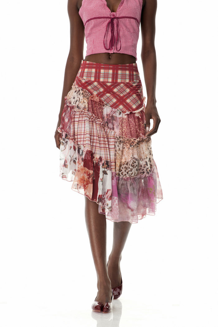 Clemency Asymmetric Patchwork Maxi Skirt