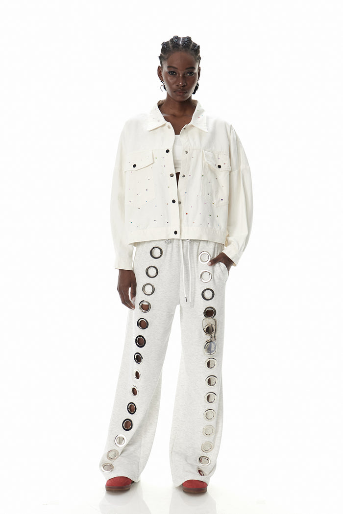 Costas Rhinestone Drawstring Denim Jacket