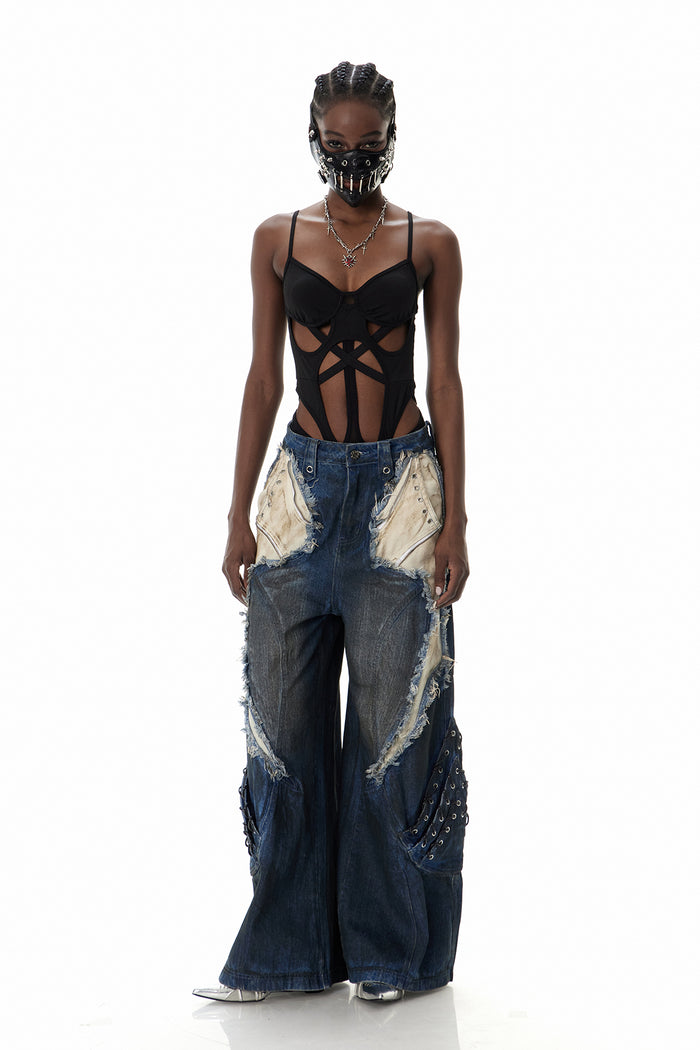 Courteney Deconstruct Fringe Jeans In Blue