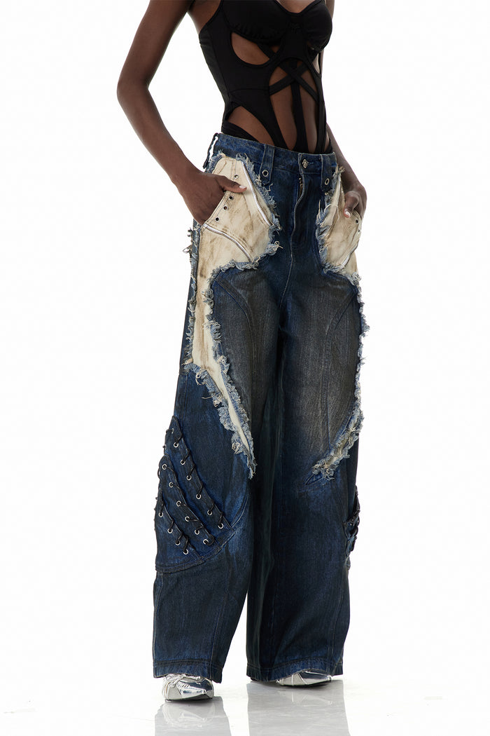 Courteney Deconstruct Fringe Jeans In Blue