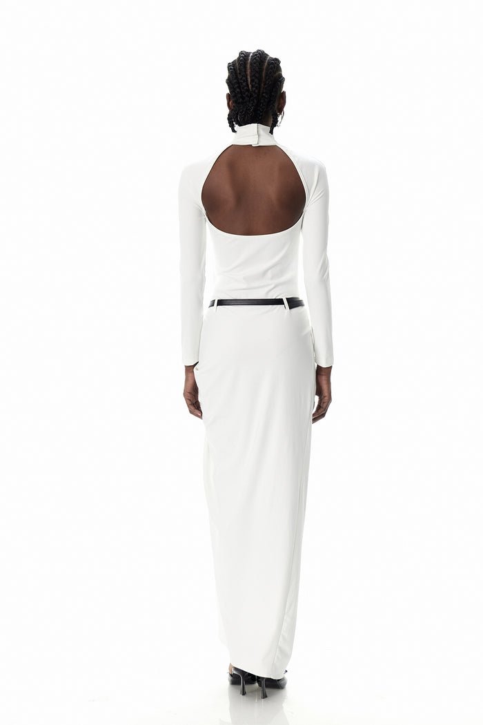 Cree Long Sleeve Ruch Split Maxi Dress