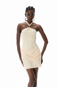 Crescentius Halter Neck Ruch Mini Dress