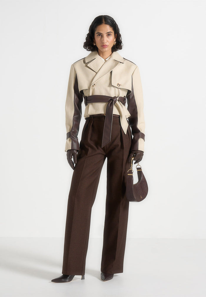 Cropped Gabardine Trench Coat With Belt