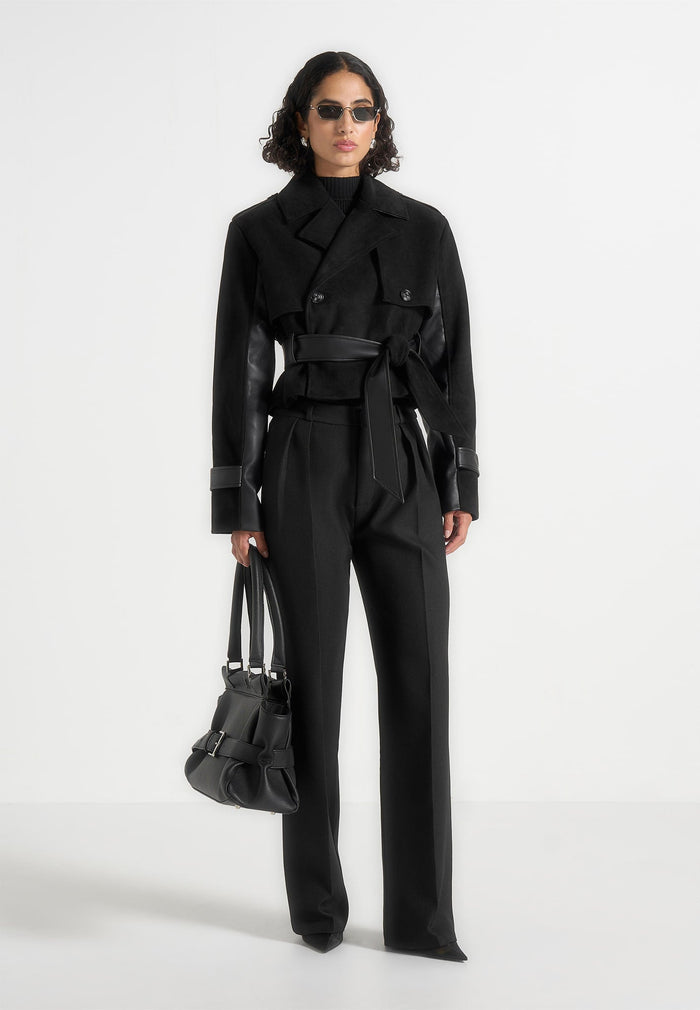 Cropped Gabardine Trench Coat With Belt