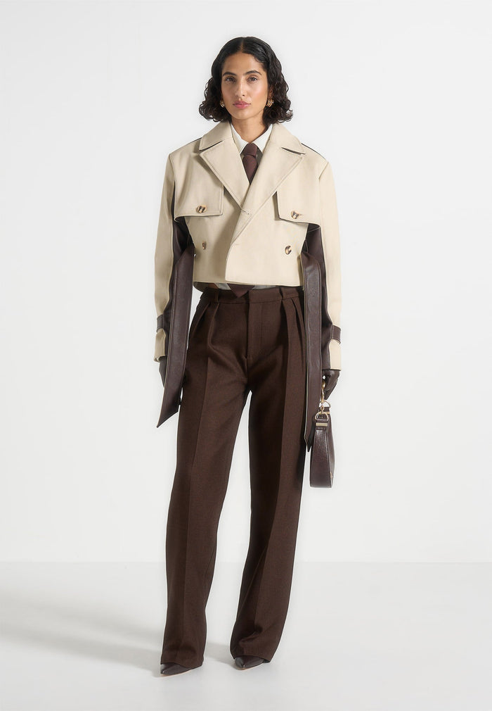 Cropped Gabardine Trench Coat With Belt