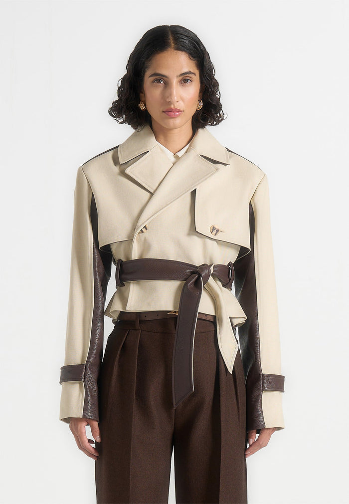 Cropped Gabardine Trench Coat With Belt