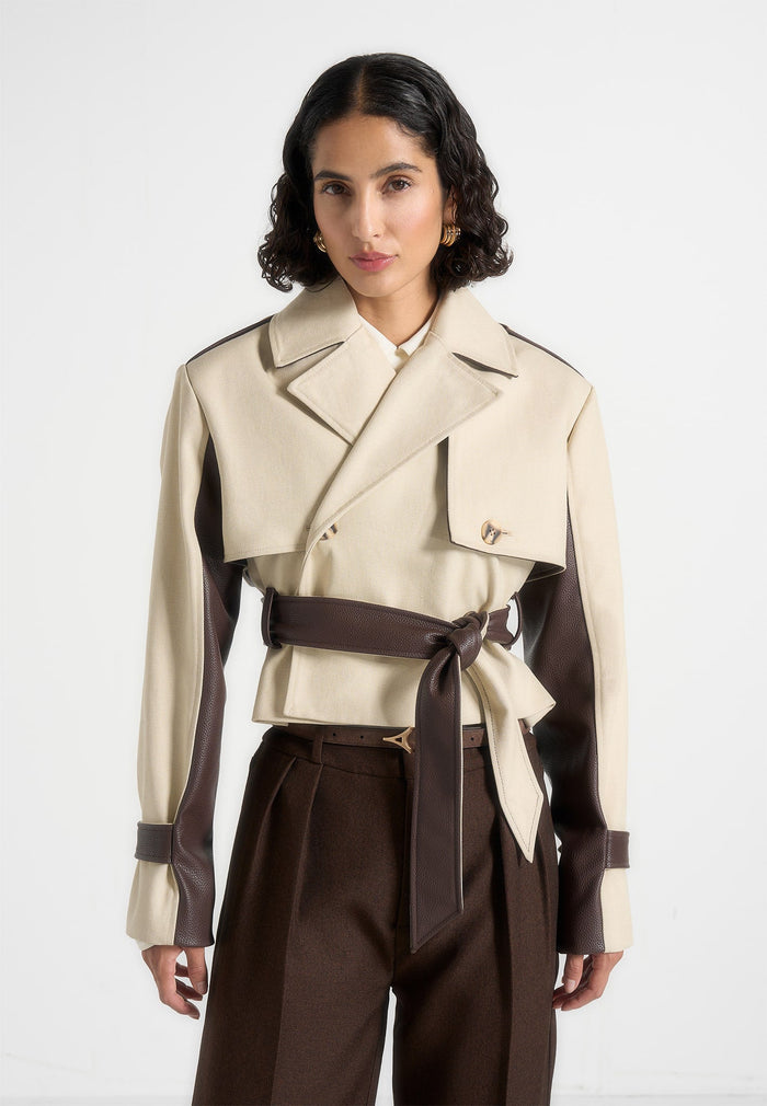 Cropped Gabardine Trench Coat With Belt