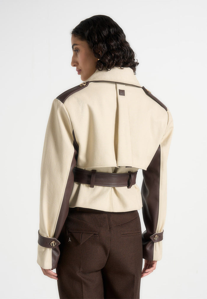 Cropped Gabardine Trench Coat With Belt