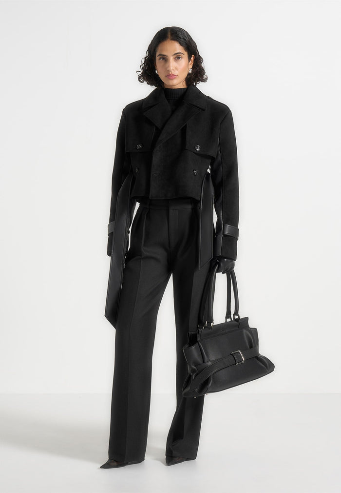 Cropped Gabardine Trench Coat With Belt