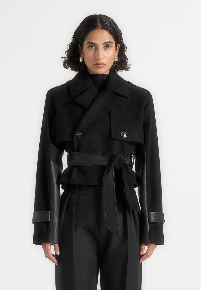 Cropped Gabardine Trench Coat With Belt