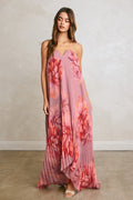 Dahlia Garden Pleated Column Maxi Dress