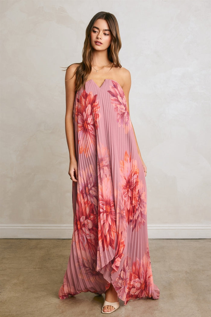 Dahlia Garden Pleated Column Maxi Dress