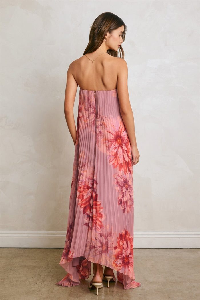 Dahlia Garden Pleated Column Maxi Dress