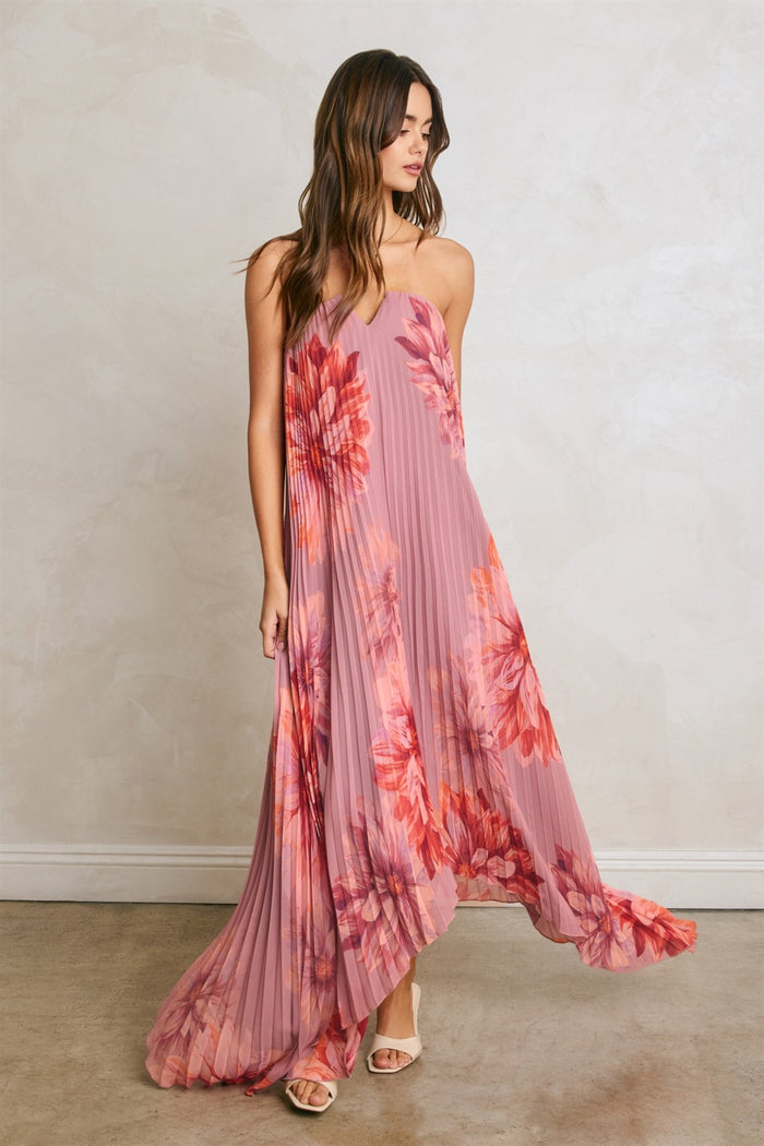 Dahlia Garden Pleated Column Maxi Dress