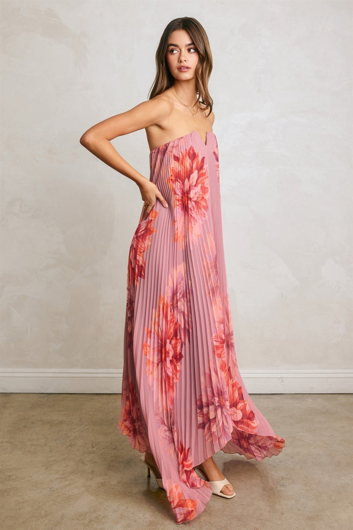 Dahlia Garden Pleated Column Maxi Dress