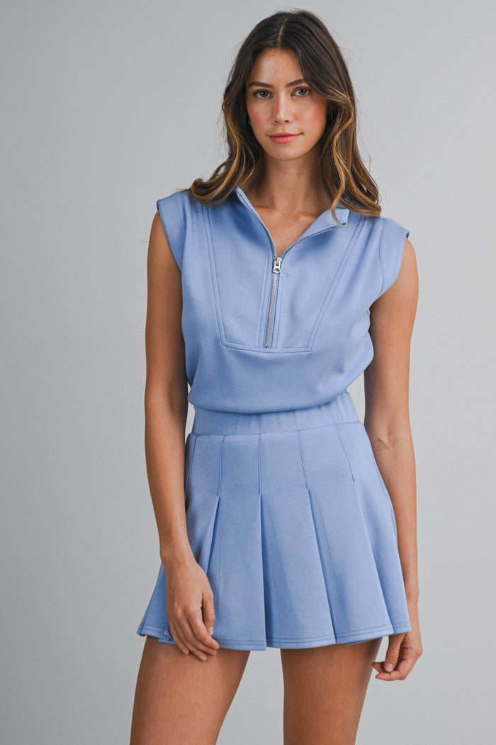 Darla Scuba Mock Neck Pleated Romper