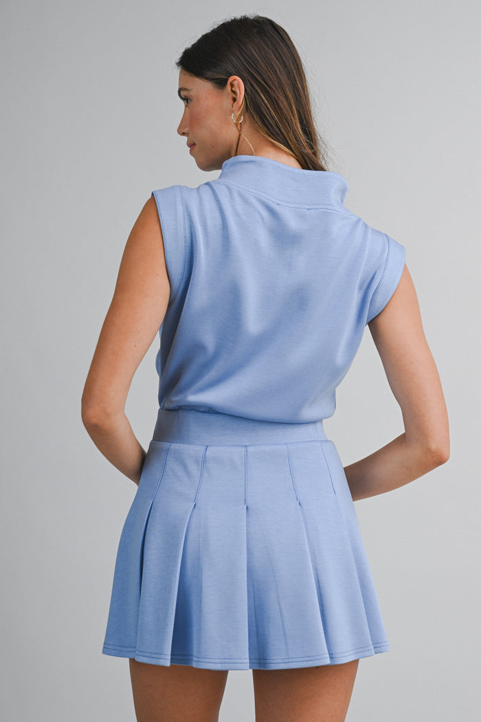 Darla Scuba Mock Neck Pleated Romper