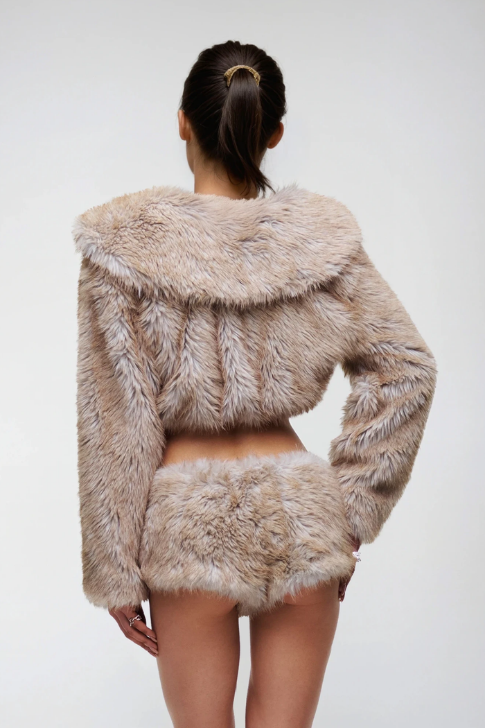 Datu Long Sleeve Crop Faux Fur Pants Set