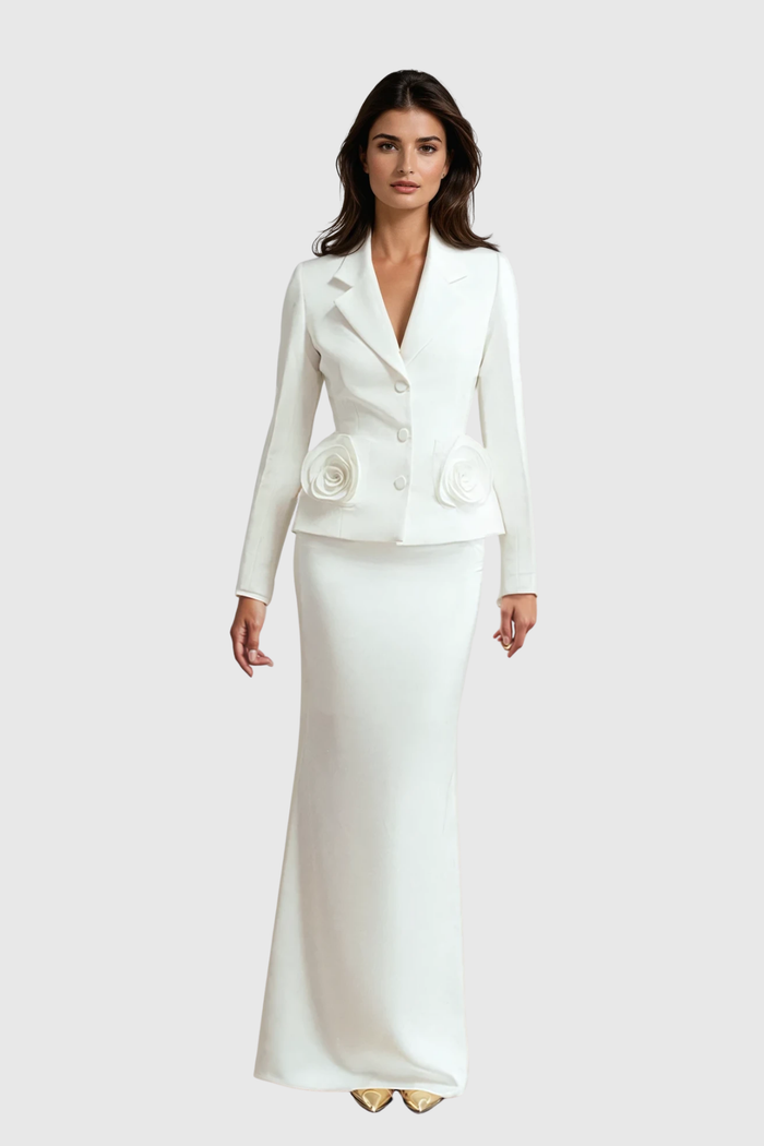 Davena Flower Lapel Skirt Set