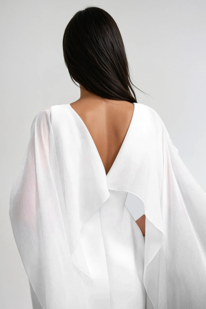 Davina Shawl Flower Mini Dress In White