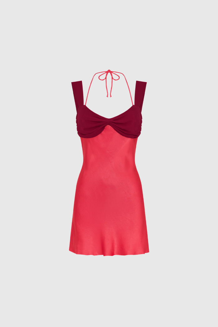 Daviti Bodycon Lace Up Ruffle Mini Dress In Red