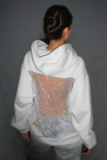 Dazhbog Hooded Rhinestone Mesh Top In White