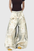 Deemer Print Bleach Dye Barrel Jeans