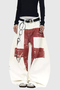 Deep Print Barrel Jeans