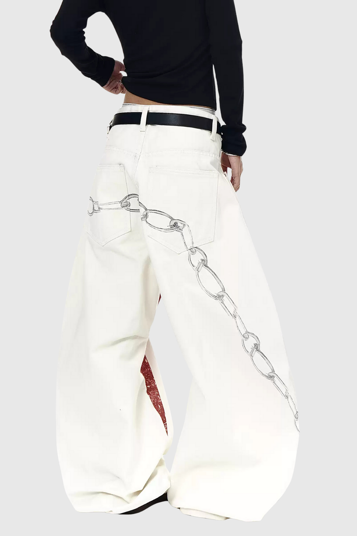 Deep Print Barrel Jeans